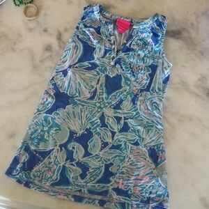 Lilly Pulitzer Blue Floral Shell-Print Tank dress with Aqua & Pink Accents